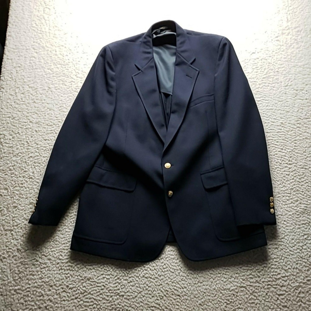 Vintage John Weitz By Palm Beach Blazer Mens 42 Blue Gold Button Sport Coat USA
